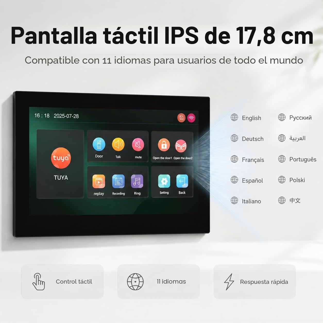 Videoportero de 2 Cables 1080P, Sistema de Intercomunicación con Pantalla Táctil de 7 Pulgadas,Control Mediante la App Inteligente Tuya,Visión Nocturna IR, Desbloqueo RFID