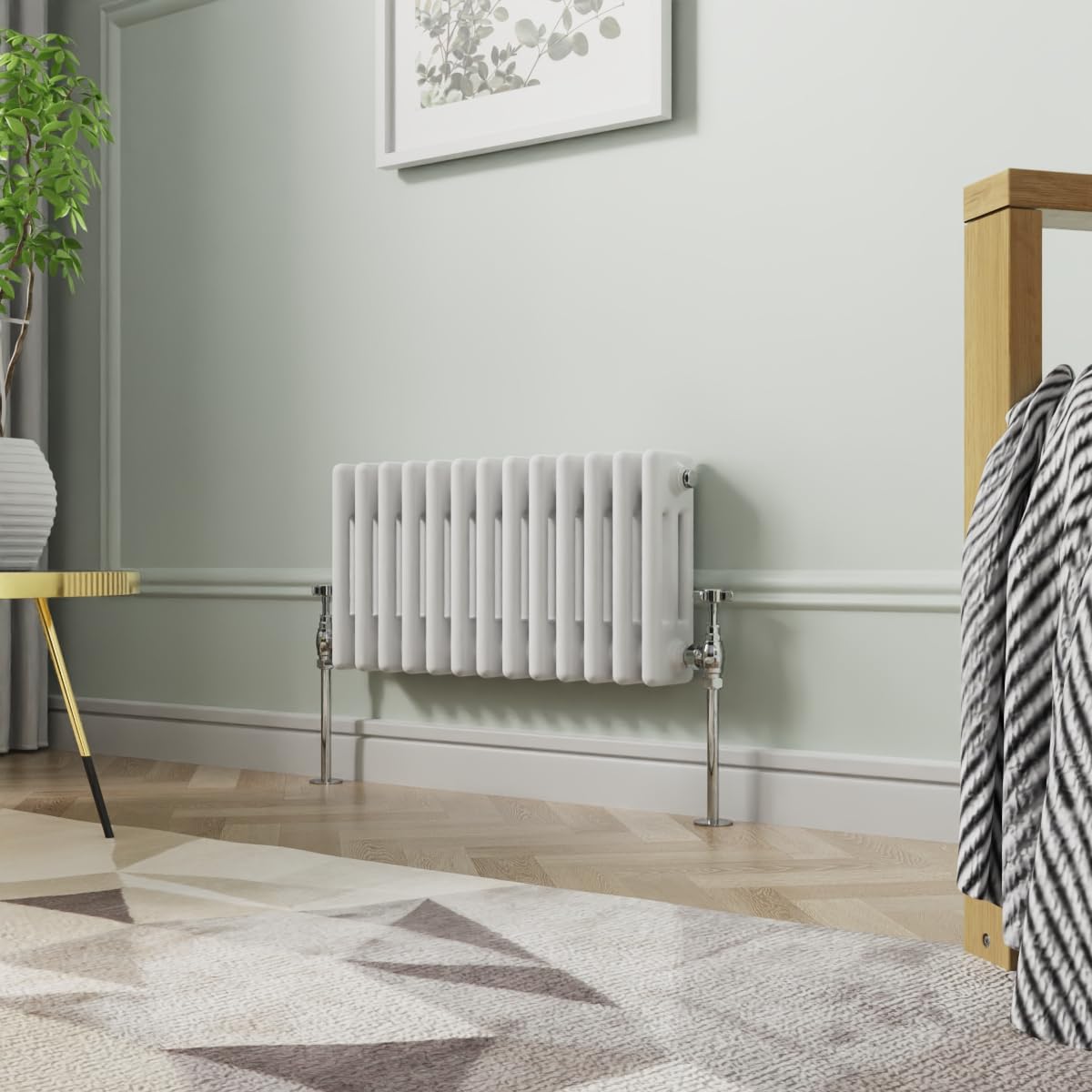 Nrg White 300 X 605 Mm Gloss Horizontal Cast Iron Radiator Triple Panel