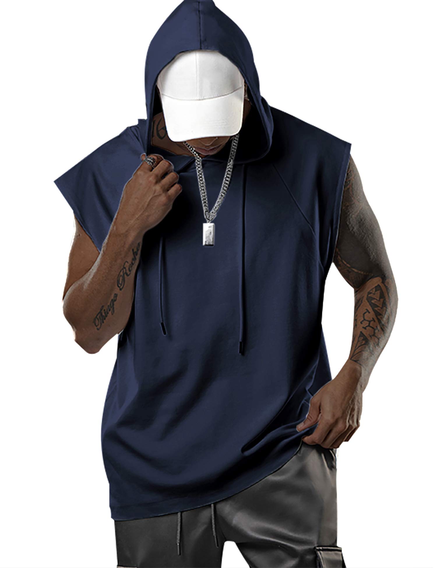 Aixdir Men's Workout Hooded Tank Tops Bodybuilding Muscle Cut Off T Shirt Sleeveless Gym Hoodies