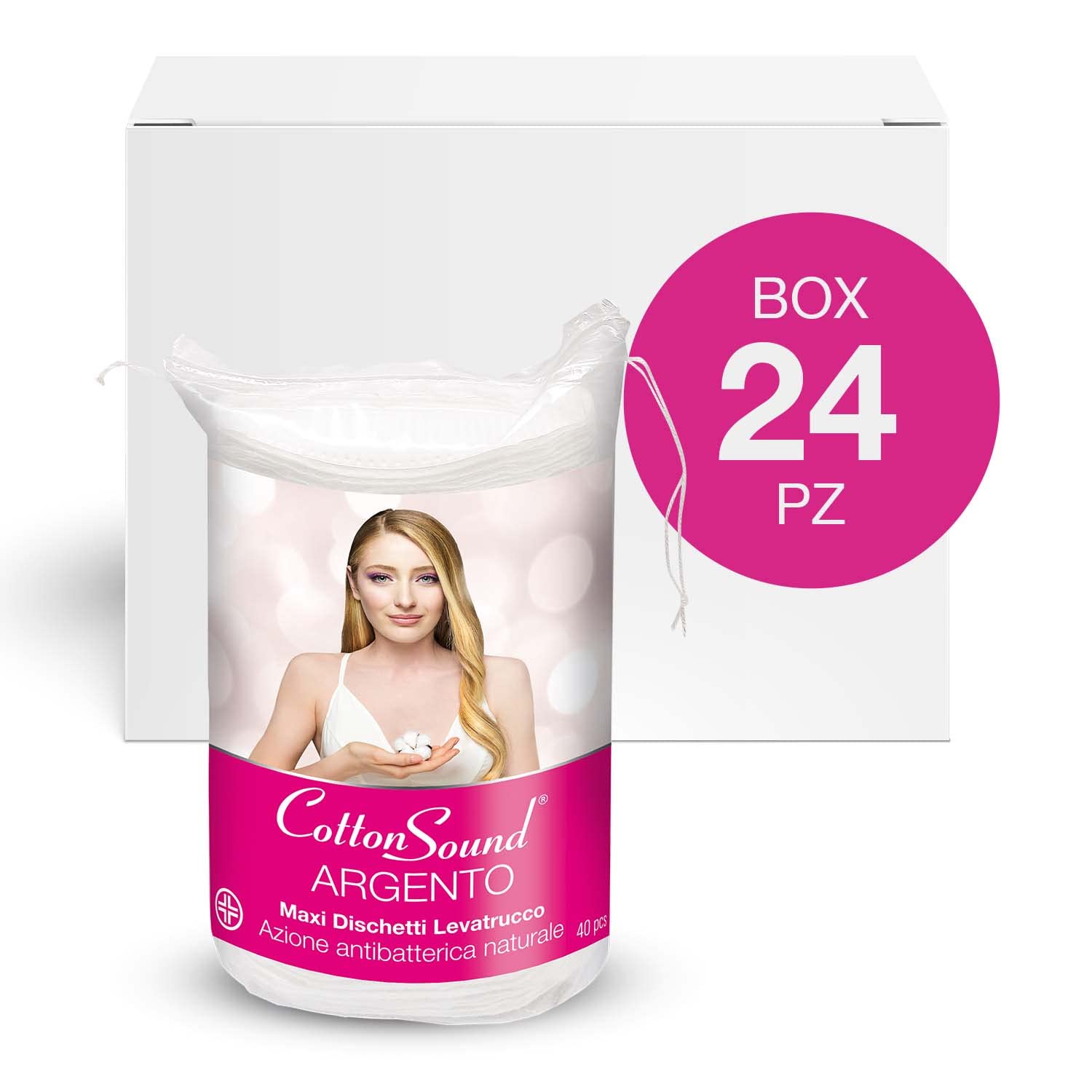 COTTON SOUND ARGENTO Maxi Dischetti Struccanti 24 confezioni x 40 Pezzi | 100% Cotone con Microparticelle d'Argento, azione antibatterica naturale, lato liscio e goffrato