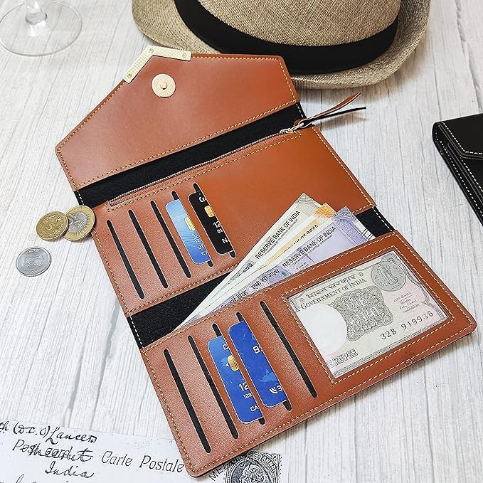 Image of Customized Women's Clutch with Personalized Name & Charm | Premium PU Leather Ladies Wallet (Tan)