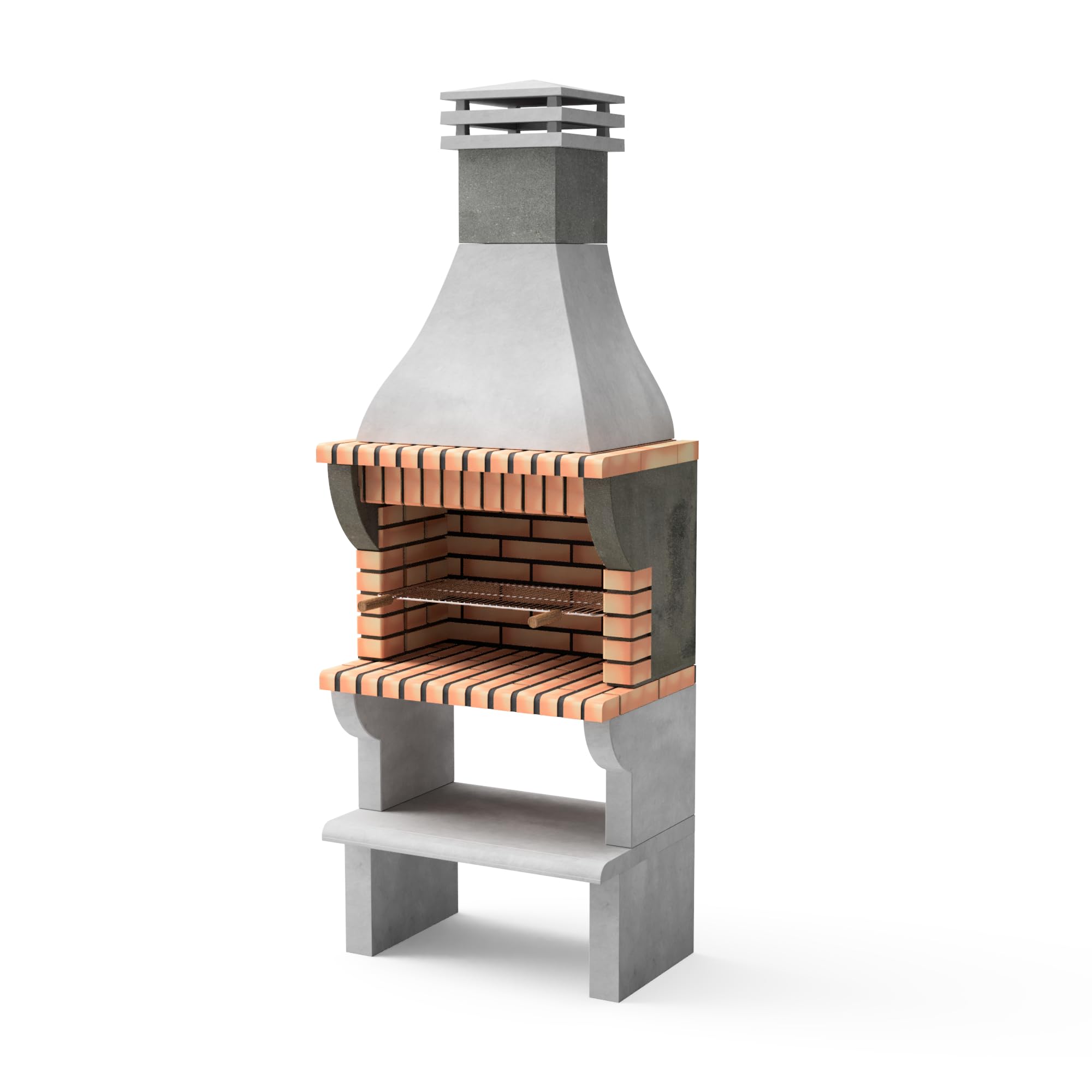 MOVELAR - Barbacoa de Obra Prefabricada de Leña y Carbón Modelo Maipu XL (Gris, Naranja - 86,5 x 58 x 245 cm) REF: 3531/2 - Cocina de Exterior con Parrilla Mellada para Jardín o Terraza