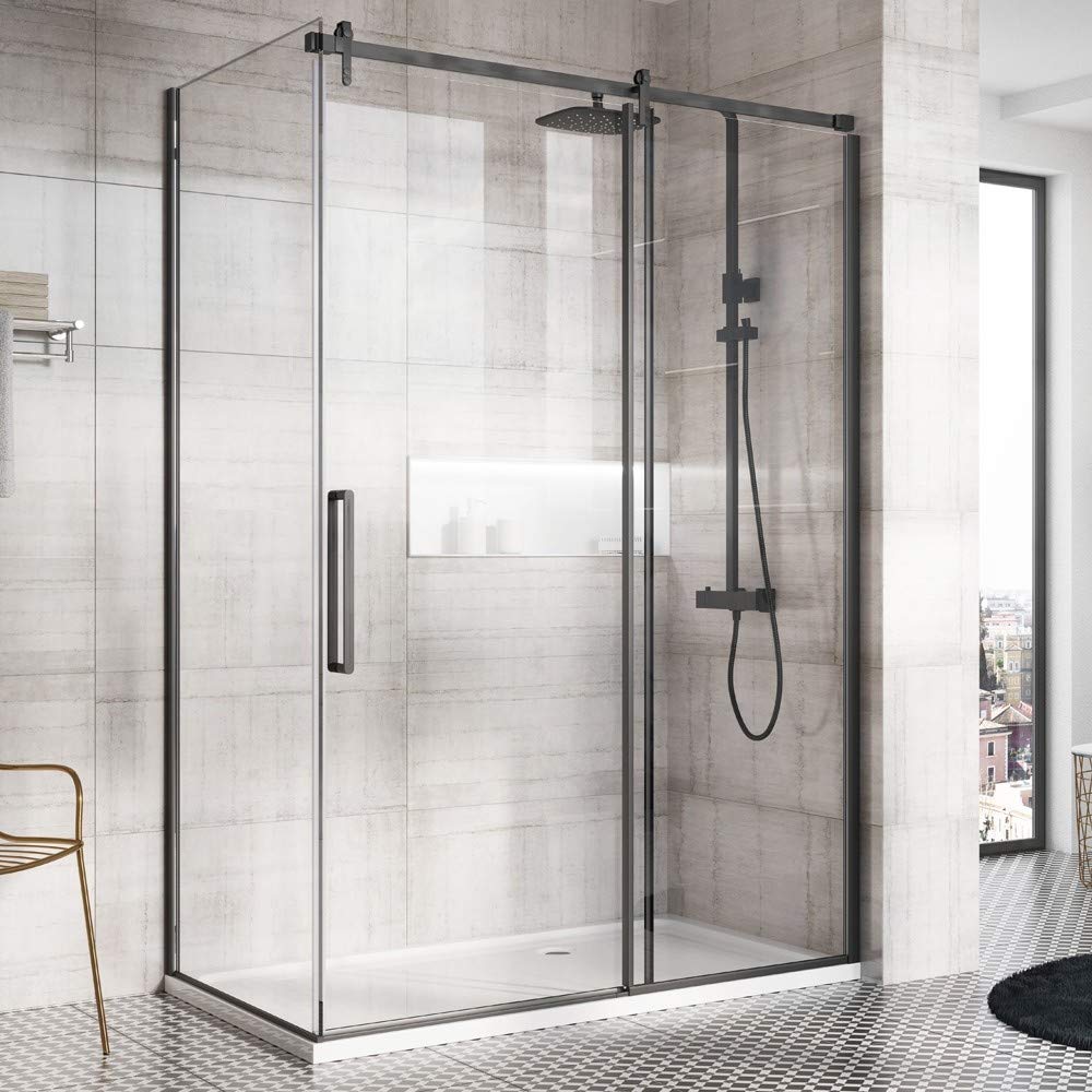 Render Shower Enclousre | Shower Sliding Door | Shower Cubicle | Shower Enclosure Matt Black – 1200