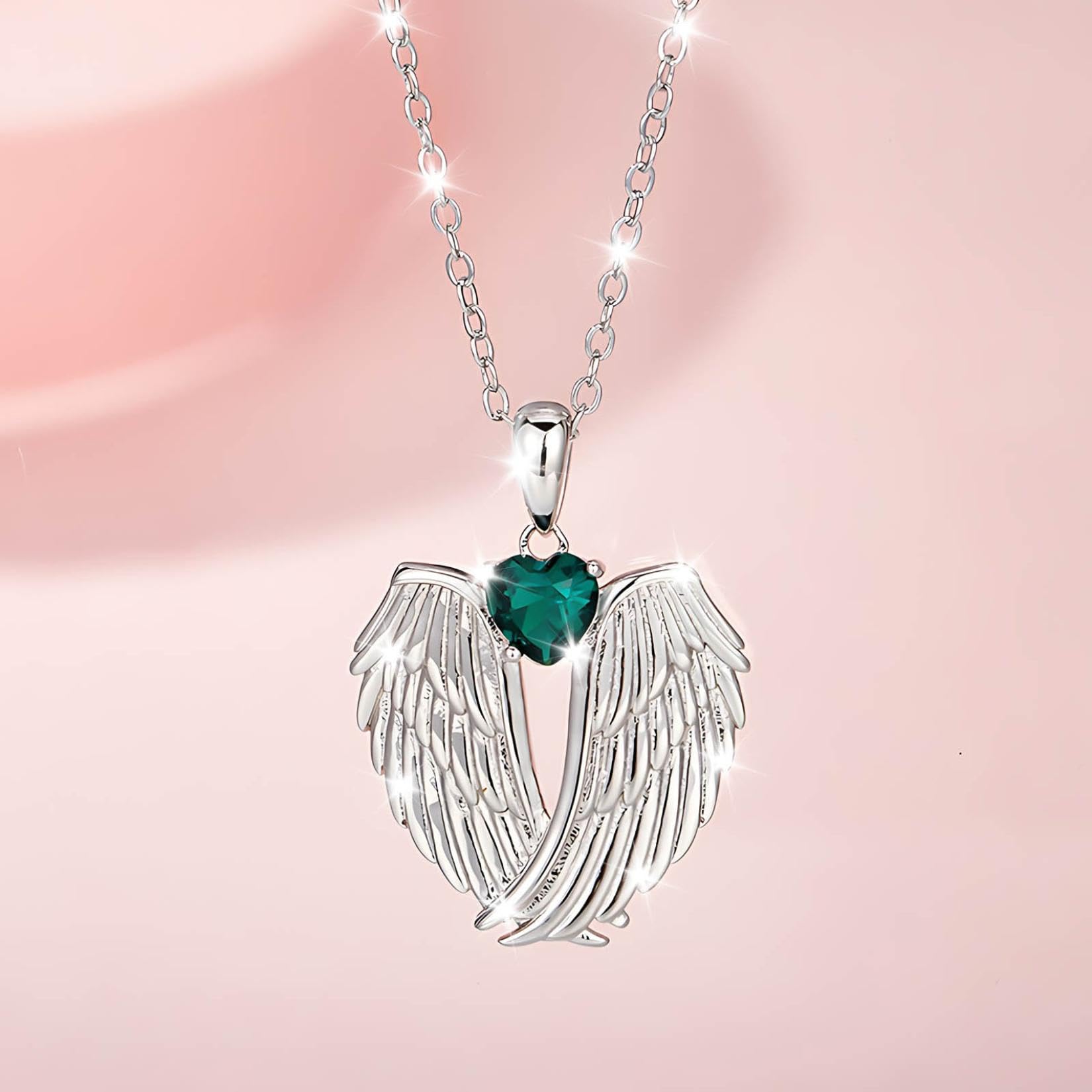 AEGJEGVD Halskette Flügel-Halskette 925er-Sterlingsilber Schutzengel-Geburtsstein-Halskette Flügel-Anhänger Sterling Silber FL¨¹Gel Halskette Engelsfl¨¹Gel Schutzengel Schmuck für Frauen und Mädchen