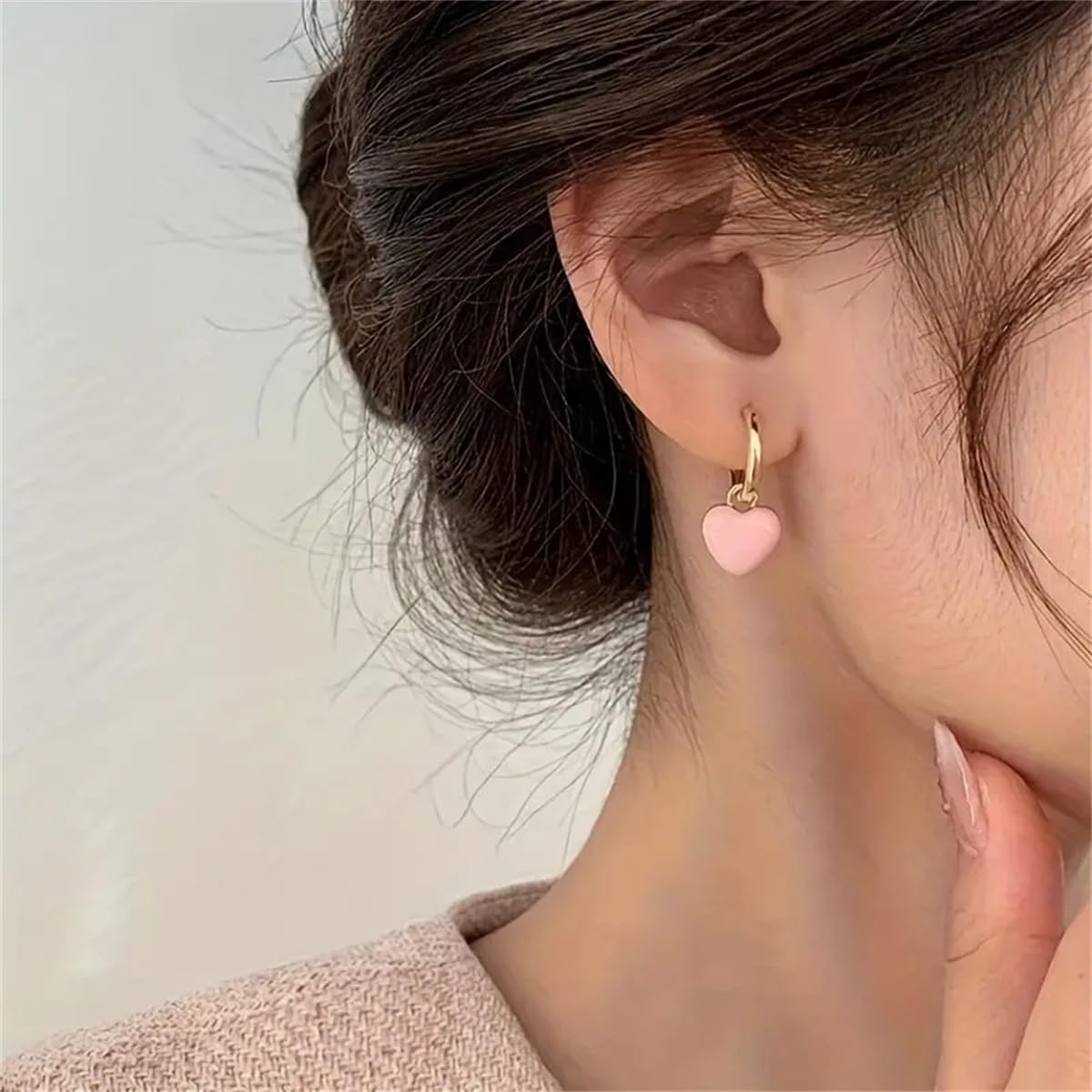 Enamel Heart Huggie Hoop Earrings for Women Gold-Toned Chunky Love Hearted Drop Dangle Hoop Earring Lightweitght Wedding Prom Fashion Valentine Jewelry - Image 2