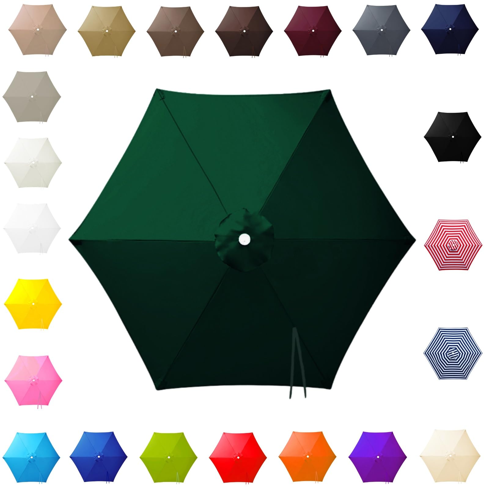 3.0m Replacement Parasol Canopy for 6 Arms, 2m-3m Patio Umbrella Cloth, Waterproof Outdoor Garden Canopy, Beach Parasols Covers, Fabric Sun Shade Top Only, for Pool Lawn(Dark Green,2.0m/6.6ft) — image 1