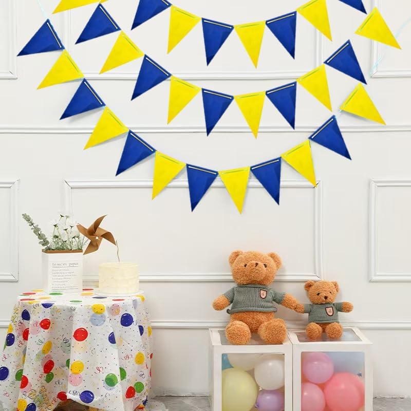 Yellow and Navy Blue Pennant Banner,Paper Triangle Bunting Flags for Baby Shower Kids Birthday Graduation Wedding Hanging Party Decoration(36pcs) - Image 2