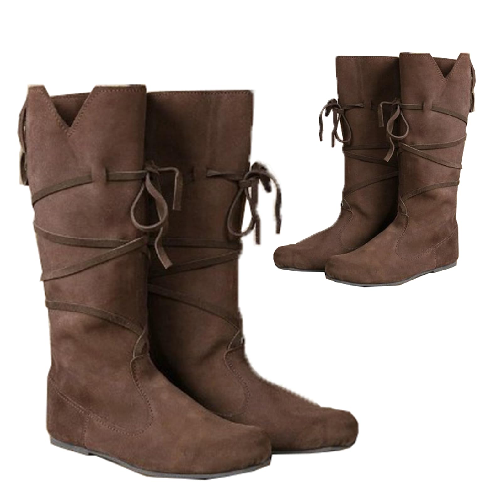 PU Leder Stiefel - Low Heel Mid Tube Ritter - Renaissance Mittelalter Cosplay für Karneval Party, Braun, 45