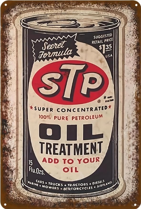 STP Oil - Letrero de metal vintage (8 x 12 pulgadas), decoración de pared de hierro rústico para universidad, baño, bar, cafetería, garaje, granja,