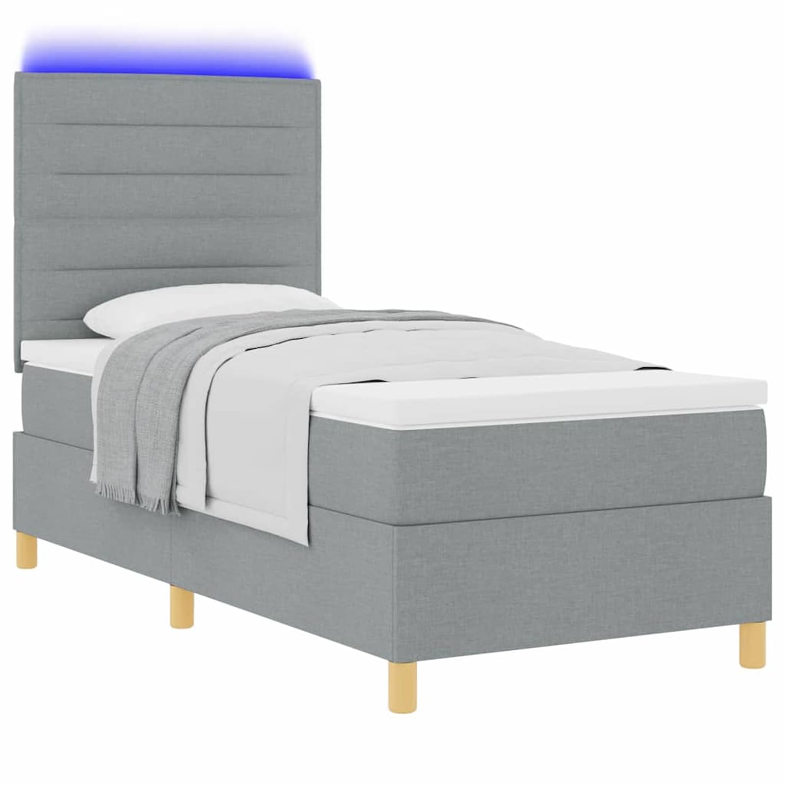 Fasba Cama Box Spring con Colchón y Luz LED Gris Claro 100x200 cm Tela