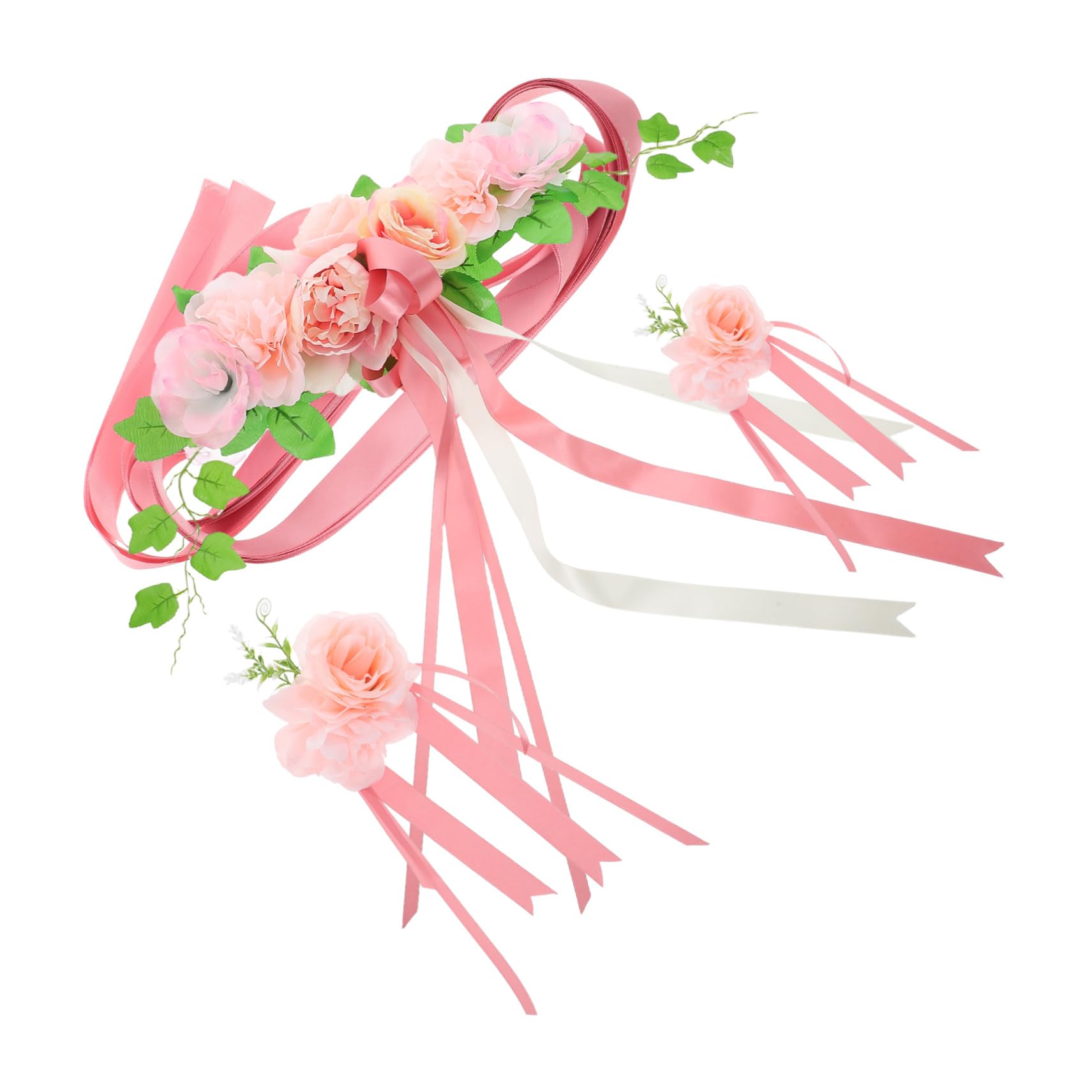 Hochzeitsauto Schleifendekoration Rosa Seidenblumen Elegant für Hochzeit | Künstliche Rosen mit Schleifen, Hohe Realitätsnähe, Farbbeständig und Vielseitig, Einfache Montage für Andere Anlässe