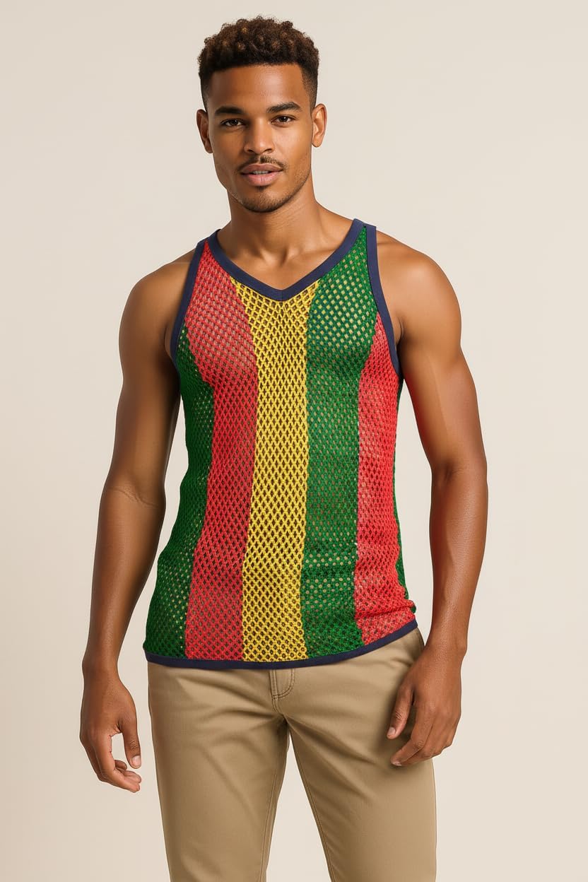 Tank Tops Men & Black, White, Rasta String Vests Cotton. Workout Tank Tops Women