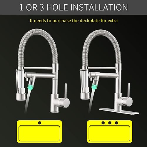 Miniatura 9 de Fapully Grifos de cocina con rociador extraíble, grifo comercial de fregadero de cocina de una sola manija con luz LED, níquel cepillado