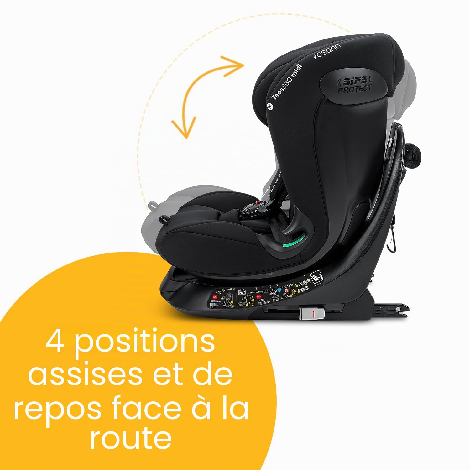 OSANN - Siège auto bébé/enfant Taos360 midi Isofix I-Size rotatif - 76-150 cm - noir - 11 positions - Harnais 5 points, Ceinture 3 points, Face/Dos à la route