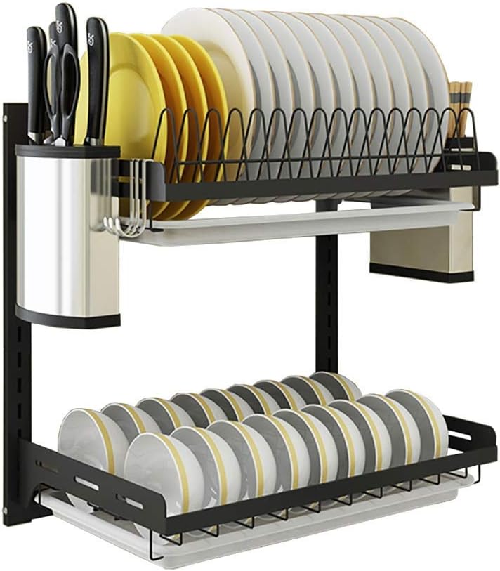 Sink Dish Racks,201 Stainless Steel 2-Layer Dish Drying Rack,Kitchen Rack,Wall-Mounted Drain Rack Dish Rack(