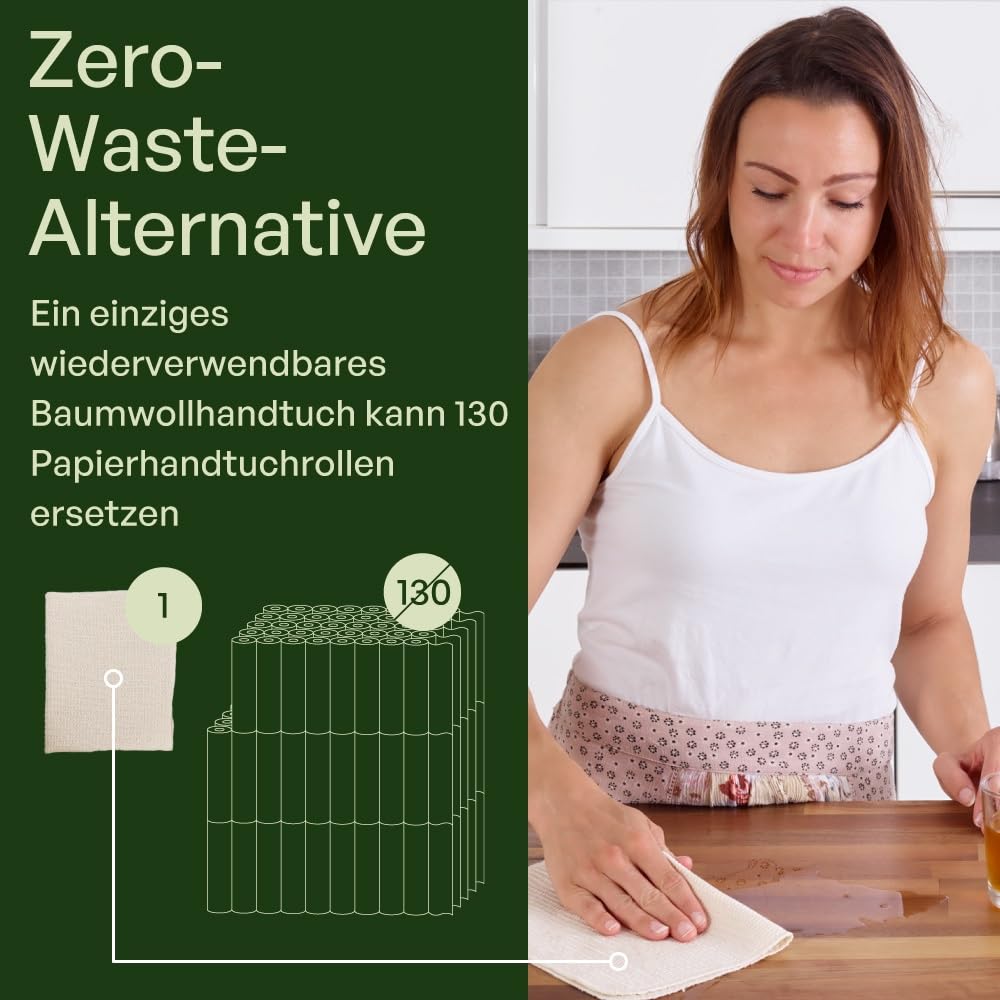 Mioeco 20er-Pack Wiederverwendbare Küchentücher - Waschbare Spültücher aus Bio-Baumwolle - Alternative zu Küchenrollen & Baumwoll Putztüchern - Saugfähig, Robust & Umweltfreundlich