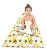 Stuffed Animal Storage Bean Bag Chair for Kids Premium Canvas Bean Bag Cover Without Filling Plush Toys Organizer - Cover ONLY(Yellow Floral)