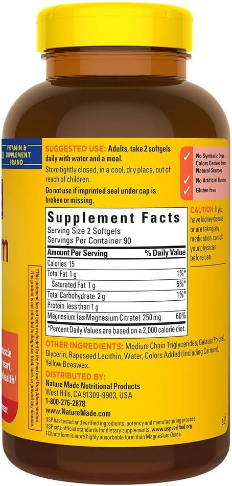 Miniatura 2 de Nature Made Citrato de magnesio 250 mg 180 cápsulas blandas, suministro para 90 días  Apoya la relajación muscular, nervios, huesos y salud