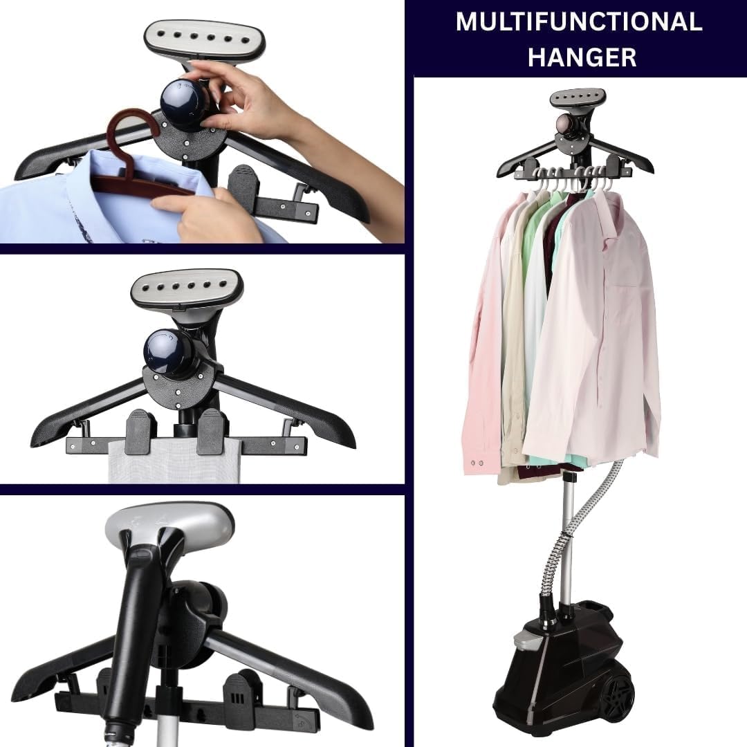 SALAV® Heavy Duty Commercial Full-Size Garment Steamer with Foot Pedals and Extra Large 3L (101.5 oz) Water Tank, 1800 watts of Poweful Steam (Navy) (Renewed)