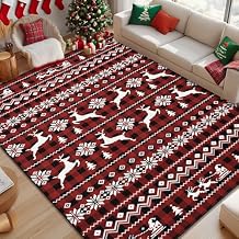ASPMIZ Christmas Area Rugs 5x7, Buffalo Plaid Rugs for Living Room, Red Reindeer Washable Rug Low Pile, Snowflake Bedroom Rug Non Slip, Soft Faux Wool Throw Carpet for Christmas Decorations