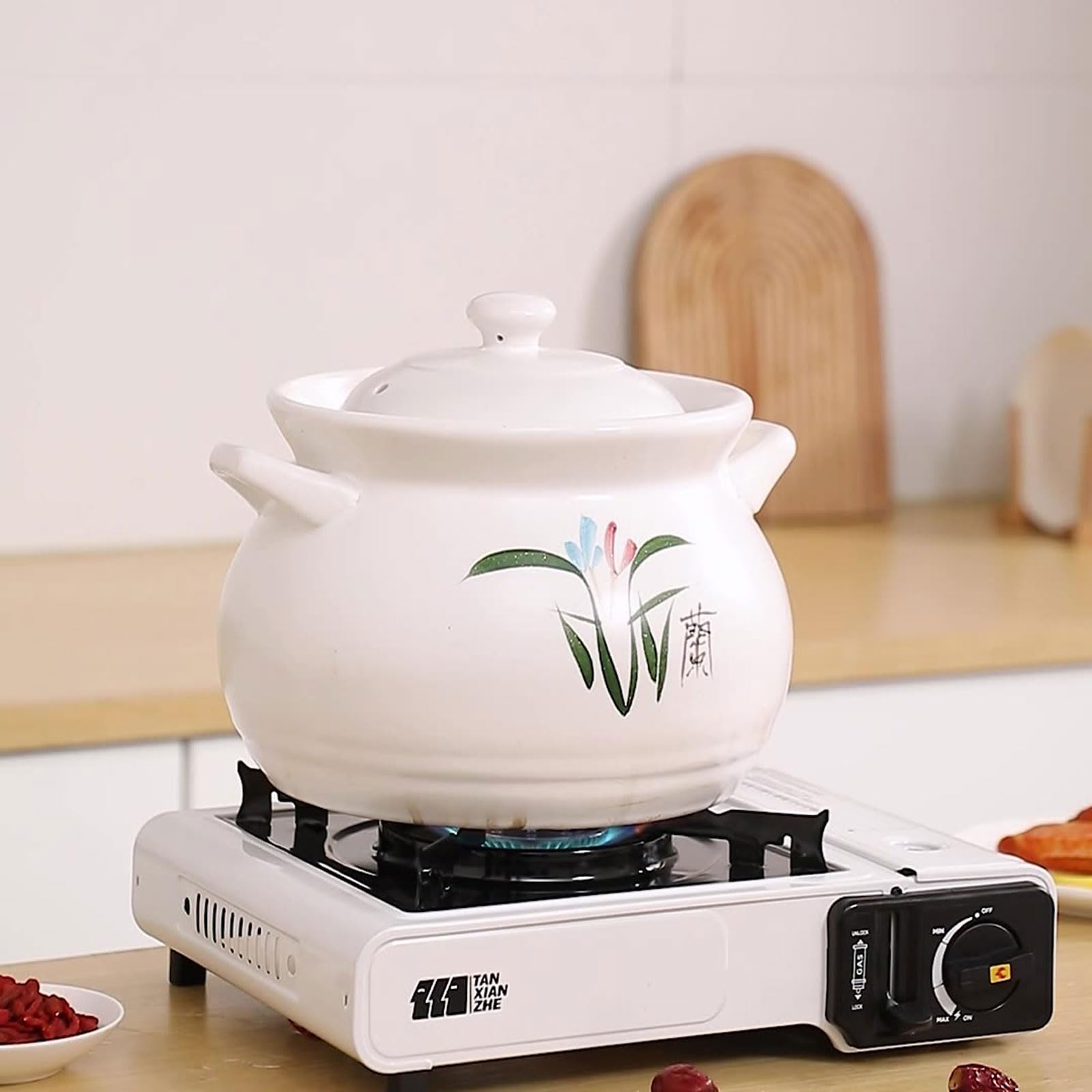 Cazuela De Gas De Gran Capacidad,Olla De Barro De Cerámica con Tapa,Resistente y Gran Capacidad,Fácil de Limpiar para Cocinar En Casa,para Guisos,Sopas Y Cocción Lenta,3.5L/6L