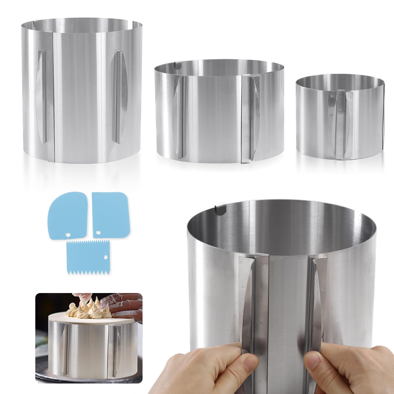 2-Pack Adjustable Cake Mold Rings - 6 To 12 Inches, 5.91" High, Stainless Steel Round Baking Rings