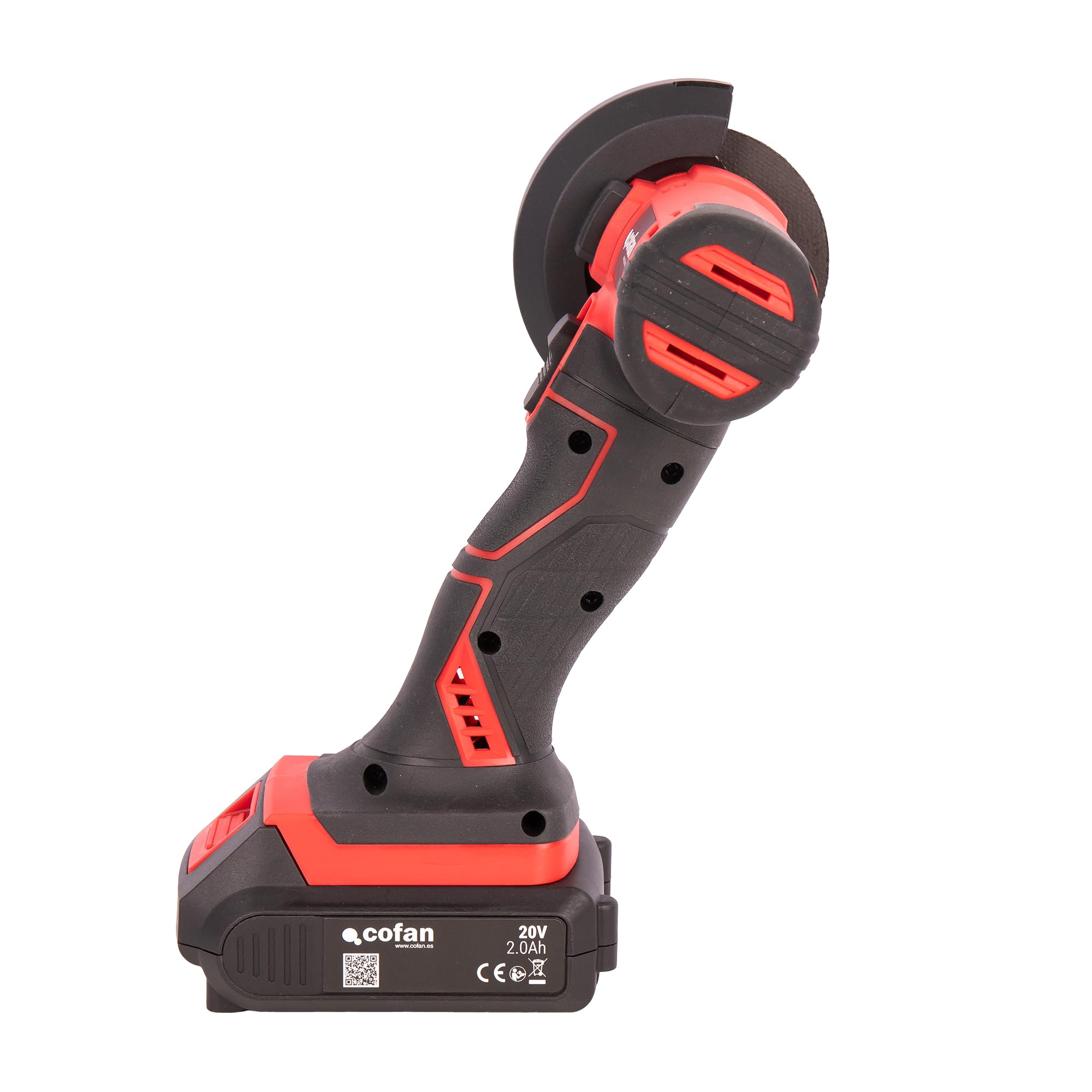 Cofan Mini amoladora a batería | Potencia: 20 V | Adecuada para discos de 76 mm | 19.500 rpm | Empuñadura de 3 posiciones | Compacta y ligera | Batería y cargador incluidos