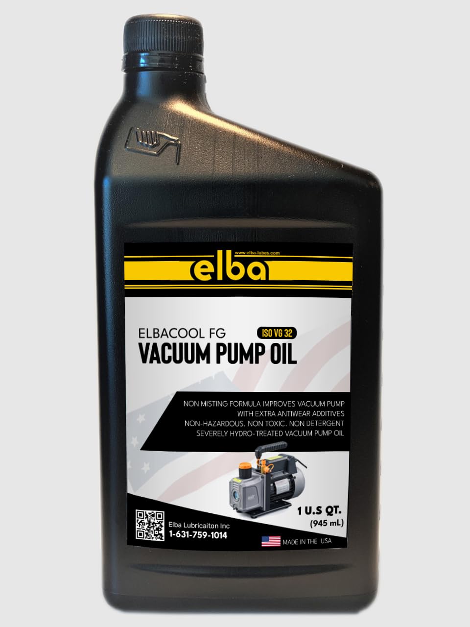 ELBACOOL Food Grade Vacuum Pump Oil, ISO VG 32, Synthetic, HYDROTREATED, Clear, Compatible Edwards, Welch, LEYBOLD, AGILENT. 1 QT Made in USA