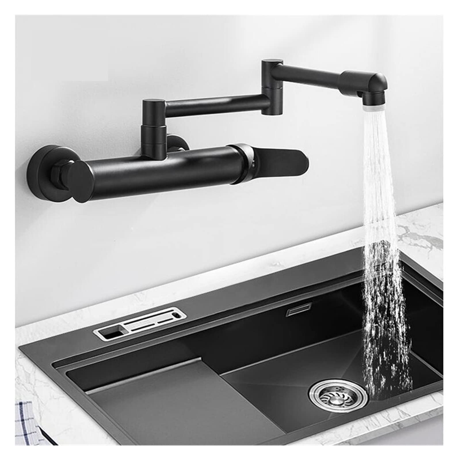 Grifo de llenado de ollas de latón negro mate plegable para cocina