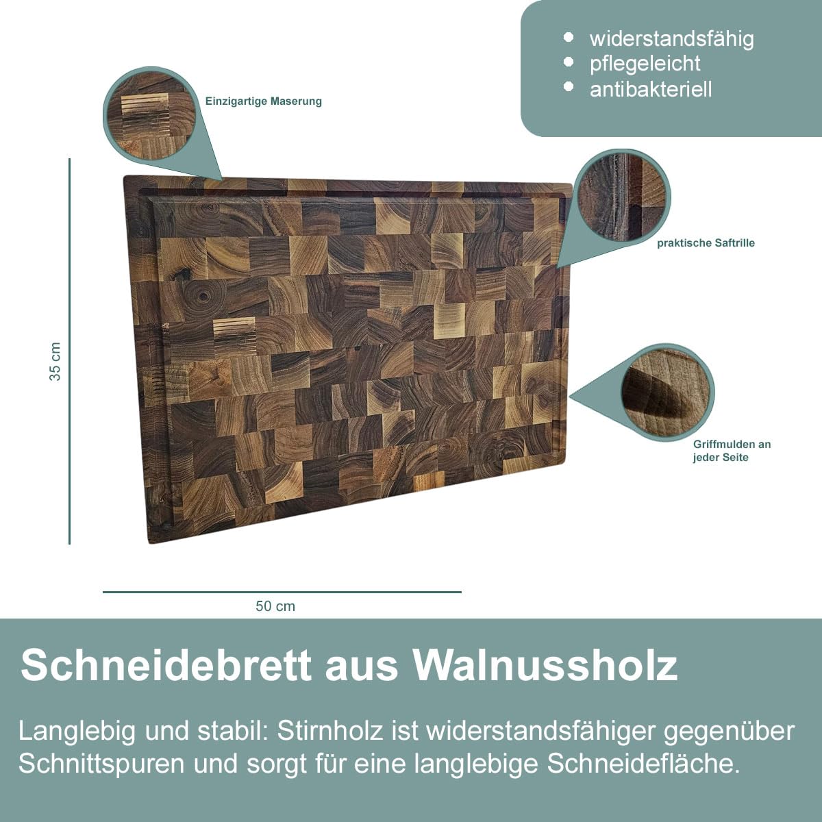 Waldmeister XXXL Schneidebrett aus Walnuss| Tranchierbrett mit Saftrille | klingenschonendes Küchenbrett | 60 * 40 * 4 cm | Hochwertig und in Handarbeit gefertigt