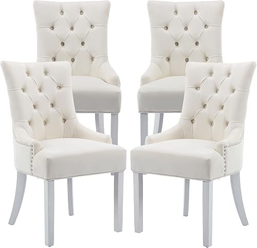 Miniatura 13 de Juego de 4 sillas de comedor modernas de mediados de siglo, sillas decorativas de terciopelo, sillas Parsons tapizadas, sillas laterales para