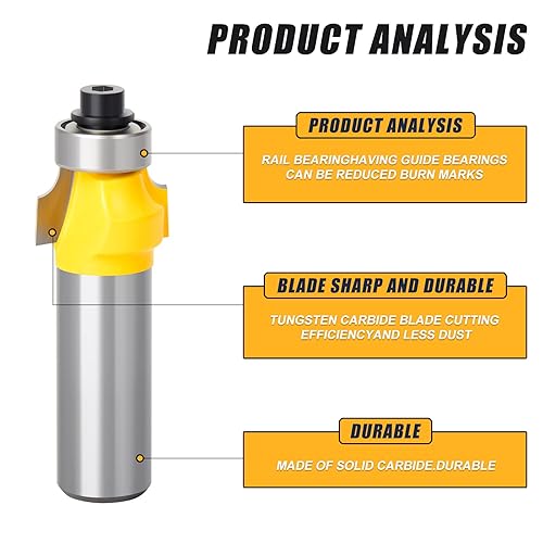 Miniatura 10 de MEIGGTOOL Juego de 7 brocas para enrutador de bordes redondeados con vástagos de 14", radio redondo 12", 38", 516", 14", 732", 316", 18".