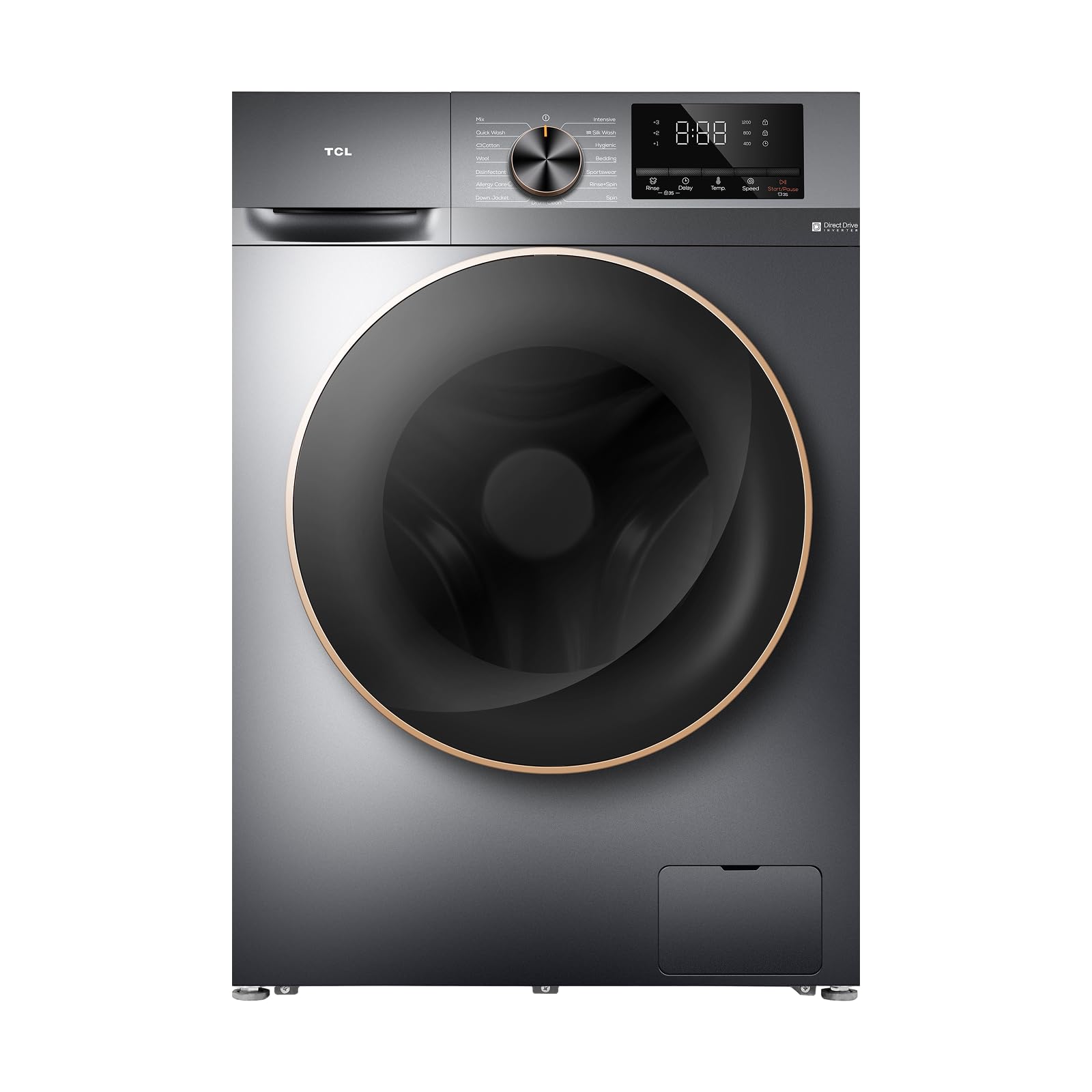 TCL 10kg Energy-Saving Front Load Washer - 1200rpm High-Speed Spin, DD Motor, Multi-Program Steam Wash & Anti-Bacteria, Child Lock Included