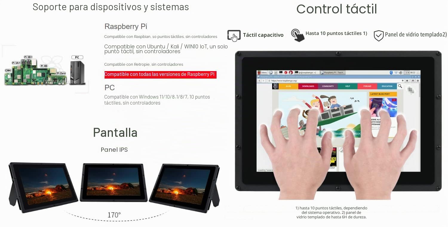 Waveshare 10.1 Inch IPS Monitor for Raspberry Pi 4 Capacitive Touchscreen Display 1280×800 HDMI LCD (B) with Case Support All Raspberry Pi/Windows 10/8.1/8/7 PC Driver Free with 170° View Angle