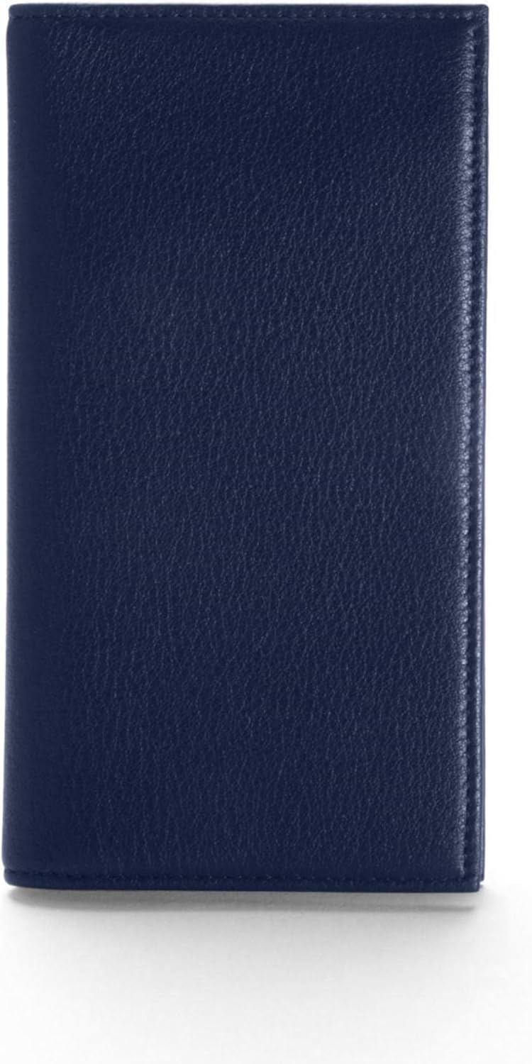 Leatherology Navy Blue Deluxe Leather Checkbook Cover with Clear Divider - Fits standard top or side tear checks, includes removable durable divider, expandable pen loop