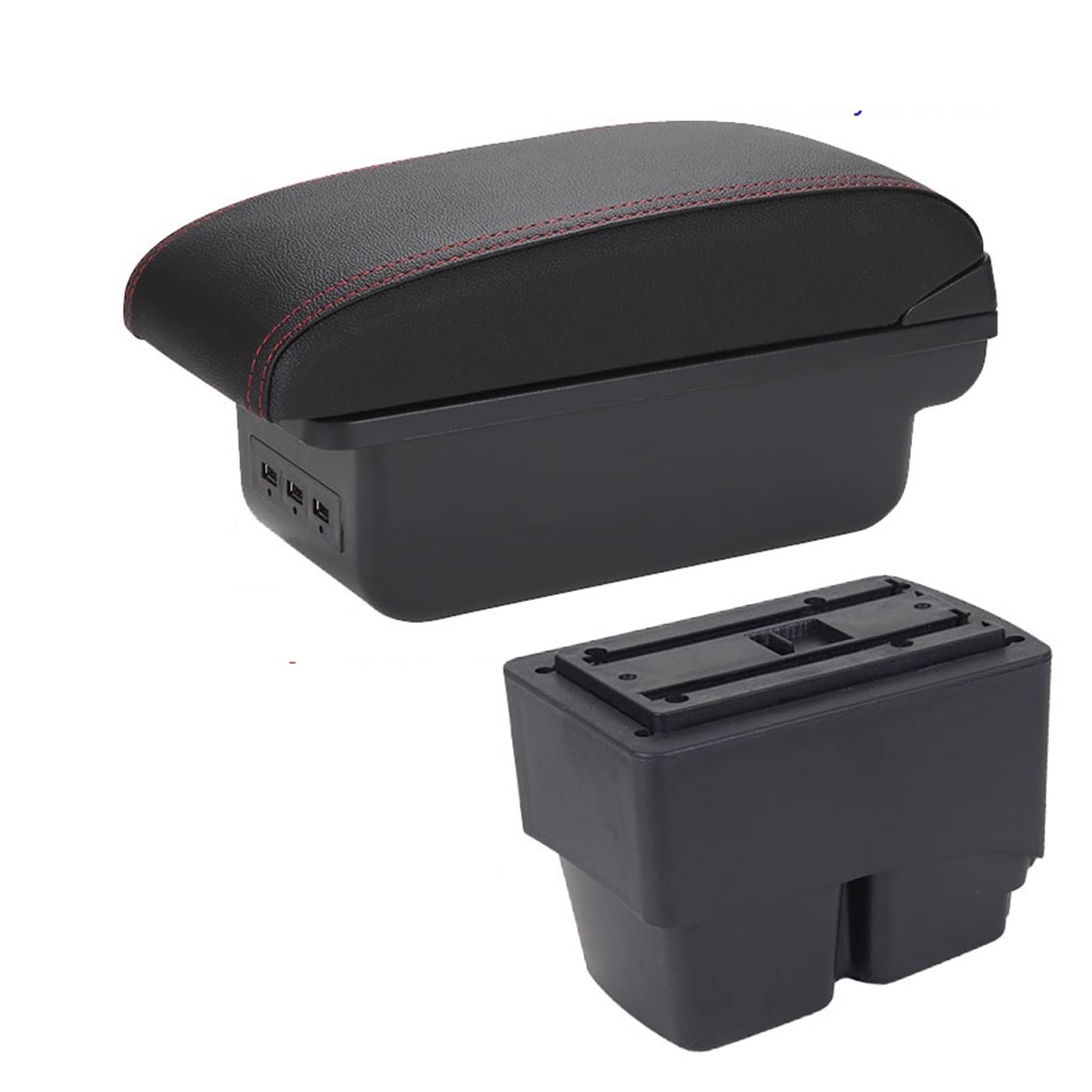 Baiqimv For Ford For Fiesta MK7 Car Armrest Box Car Armrest Storage Box Interior Details Accessories Easy Installation 2009-2017(B1 Black red 3USB)