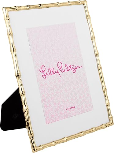 Lilly Pulitzer Marco de fotos de 5 x 7 pulgadas, marco de fotos decorativo para mesa, marco de metal de bambú con parte frontal de vidrio (blanco)