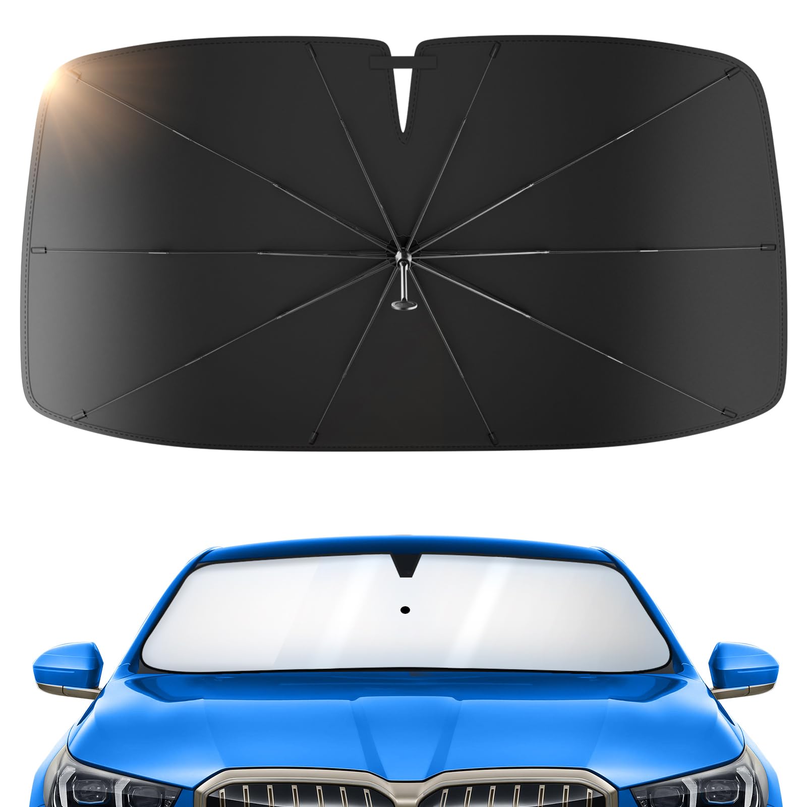 Sonnenschutz Auto Frontscheibe – 2026 Upgrade 360° Drehbar, Faltbar, UPF 50+ UV-Schutz & Wärmeisolierung, Einfach zu Lagern, Passend für die meisten Autos & SUVs