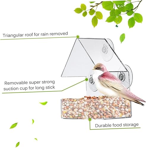 Miniatura 6 de Comedero para pájaros para ventana, bandeja transparente, decoración de jaula de pájaros, colgadores para ventana exterior, comedero de pájaros,