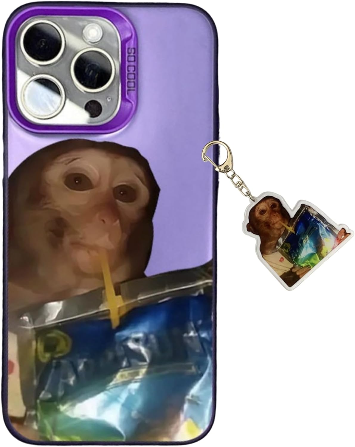 Trendy Monkey Phone Cases Compatible for iPhone 16/15/14/13/12/11 ProMax, Reflective Effect Protective Cover, Funny Cute Monkey Accessories Phone Cover with Free Keychain (iPhone13,Purple)