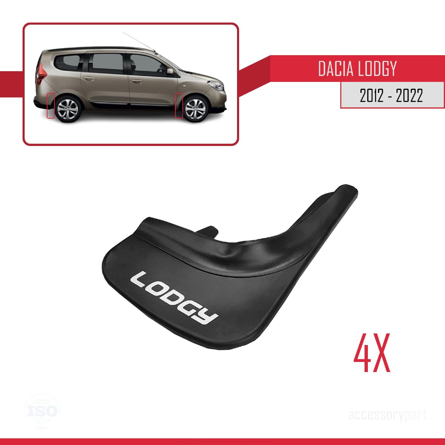 Compatibile con Dacia Lodgy 2012-2022 Parafanghi anteriore + posteriore 4 pezzi KIT
