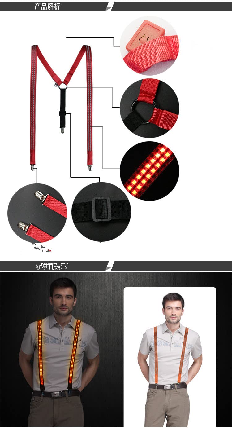 Conjunto De Lazos Y Tirantes, lazos LED Y Tirantes Iluminados Lazos LED Lazos Perfectos Para Festivales De Música, Fiestas De Disfraces De Halloween (Rojo)