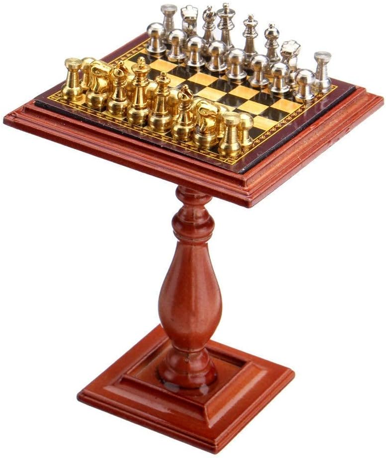 zvcv Chess Game Miniature Chess Set and Table Magnet Chess Pieces 1:12 Dollhouse Accessories Parts for Doll House (Puzzle Entertainment Family)