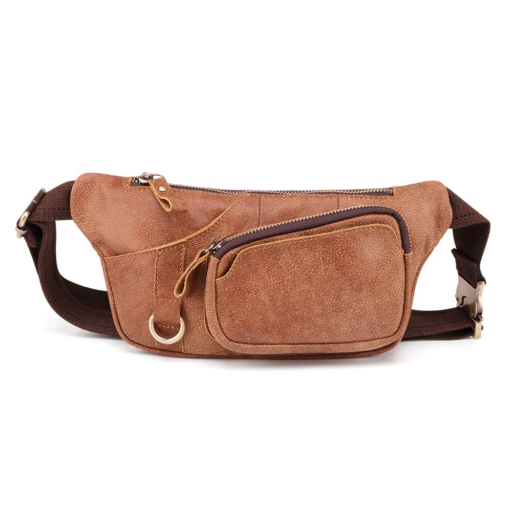 BAIGIO Riñonera de Cuero Hombre Mujer de Moda Bolsa Cinturón Piel Vintage Bolsos para Teléfonos Bandolera Multifuncional Bolsillos Ajustable Bolso de Cintura Casual Viajar Acampada (Marrón)