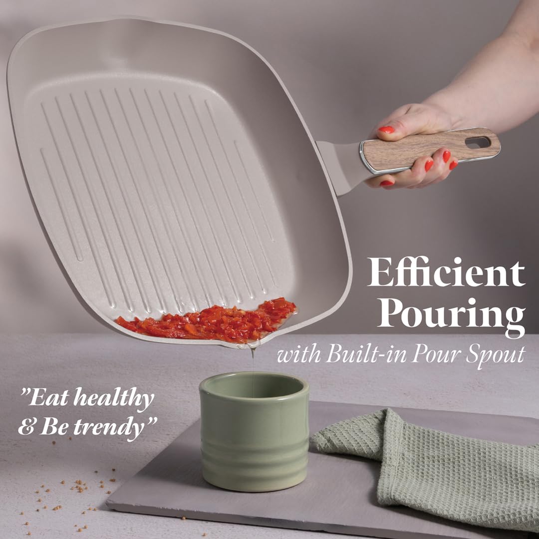 Berlinger Haus Juego de Sartenes Antiadherentes 3 Piezas, Fabricadas en Aluminio Forjado para Cocinas de Inducción, con Mango Ergonómico, Libres de PFOA, Colección Nórdica Taupe