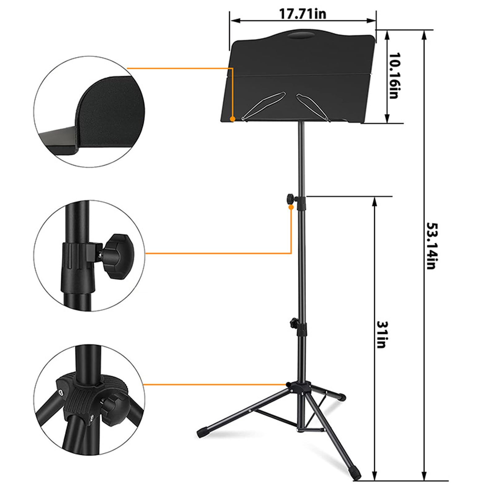 Atril Portátil para Partituras, con Funda Y Luz, con Bandeja Plegable, Estable, Altura Ajustable, Capacidad De Carga De 4 Kg, para Interpretaciones Instrumentales, Bandas Y,