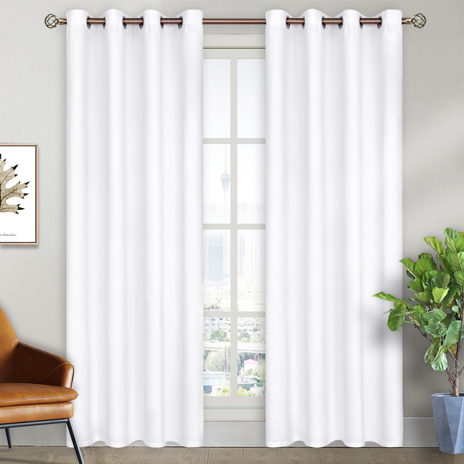 BGment Pure White Room Darkening Curtains 84 Inch for Living Room 2 Panels