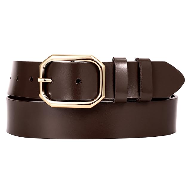 SUOSDEY Women Leather Belt for Jeans Pants Dresses with Stylish Polished Solid Buckle Waist Belt for Ladies Width