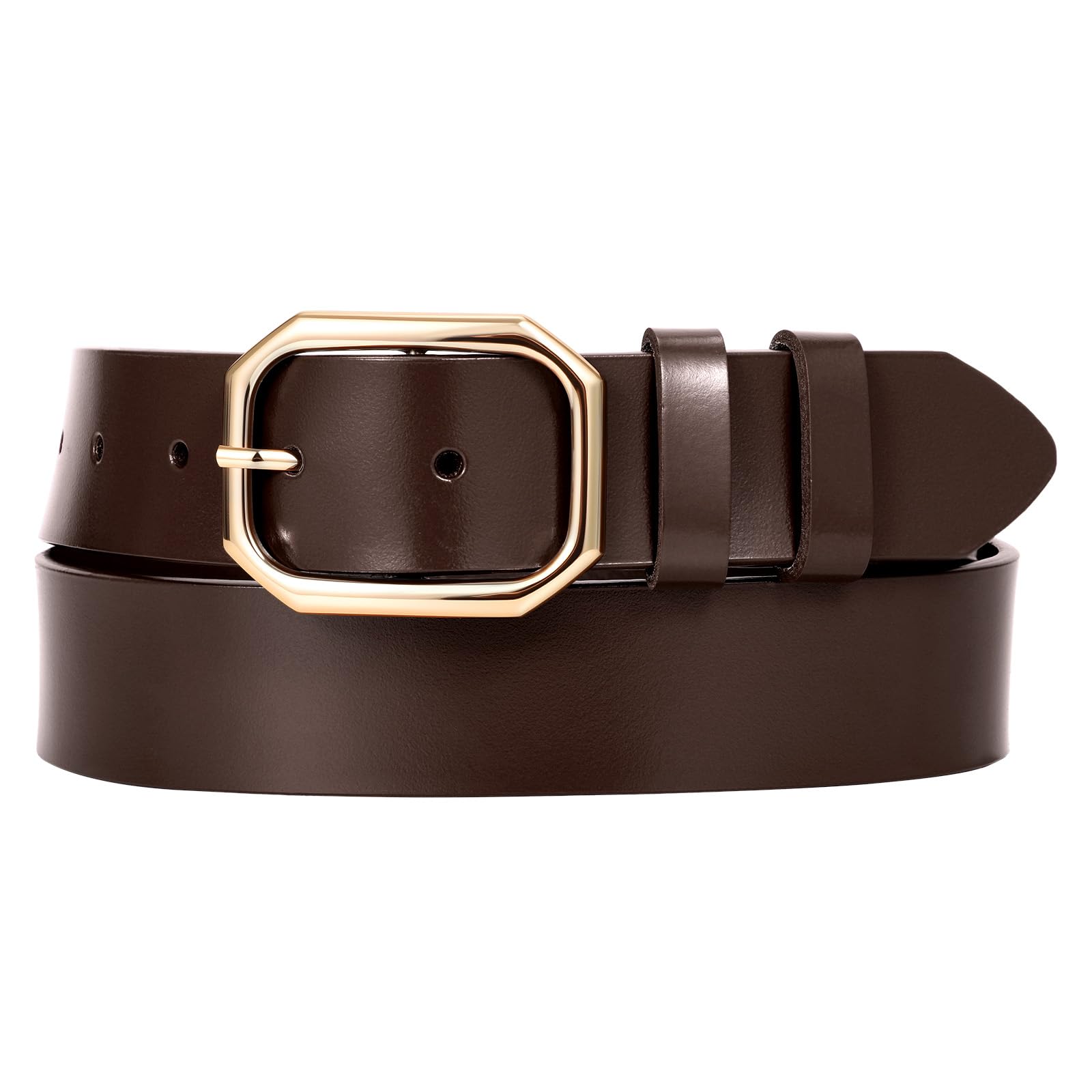 SUOSDEY Women Leather Belt for Jeans Pants Dresses with Stylish Polished Solid Buckle Waist Belt for Ladies Width