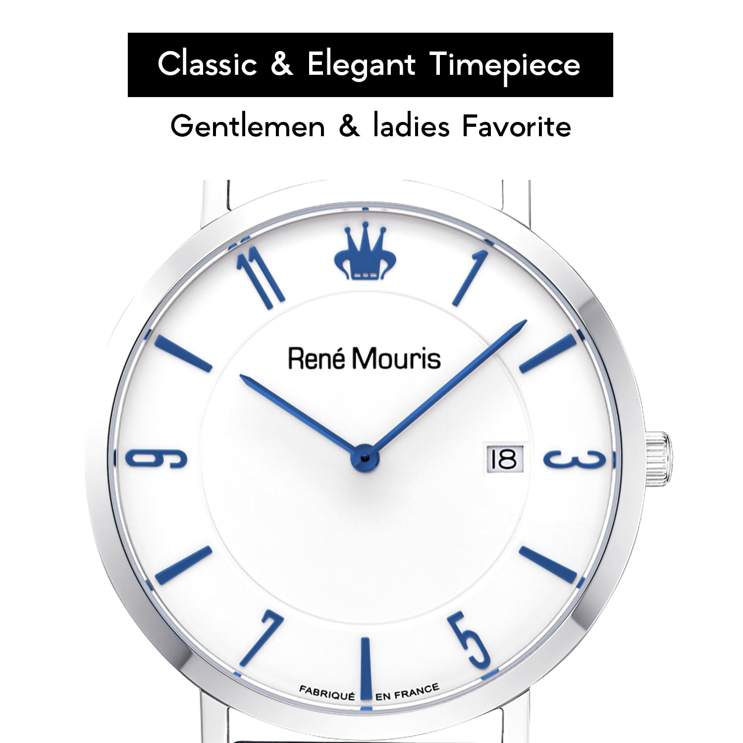 René Mouris L'Emporter Quarzuhren Für Herren – 41MM Klassische Uhr Aus 316L Edelstahl – Mineralglas Mit Saphirbeschichtung – 50M wasserdichte Armbanduhr Mit Italienischem Lederarmband.